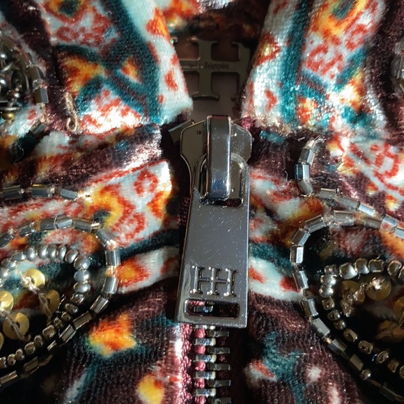 Haute Hippie Sahara Zip Front Beaded Printed Bomber Jacket Velour Paisle… - Picture 5 of 9